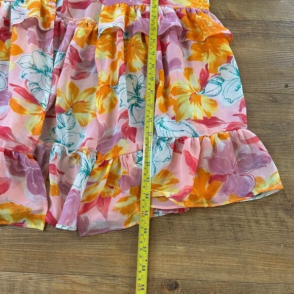 WAYF Womens With Love Tiered Maxi Dress Size XS Pink Tropical Ruffle Sleeveless - Picture 7 of 11